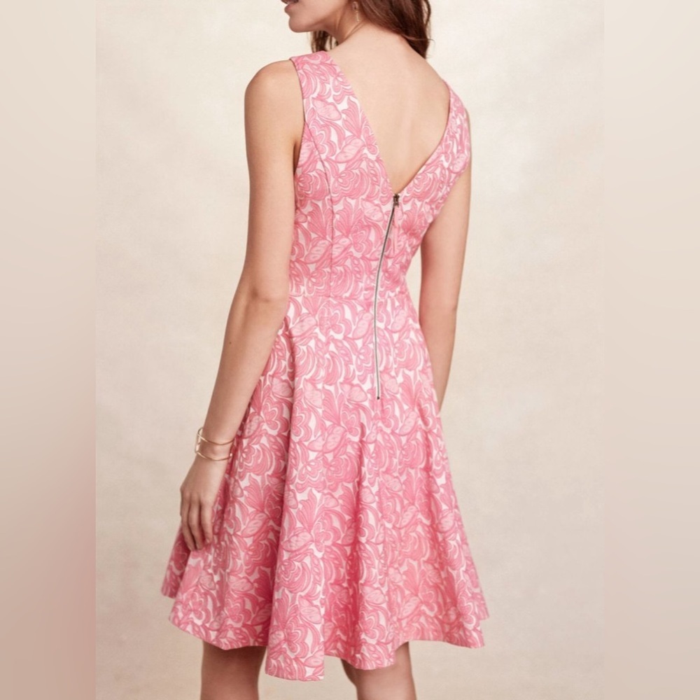 Maeve Anthropologie‎ Claribel Dress Women’s Size 4 Pink Jacquard Fit & Flare - Picture 11 of 16